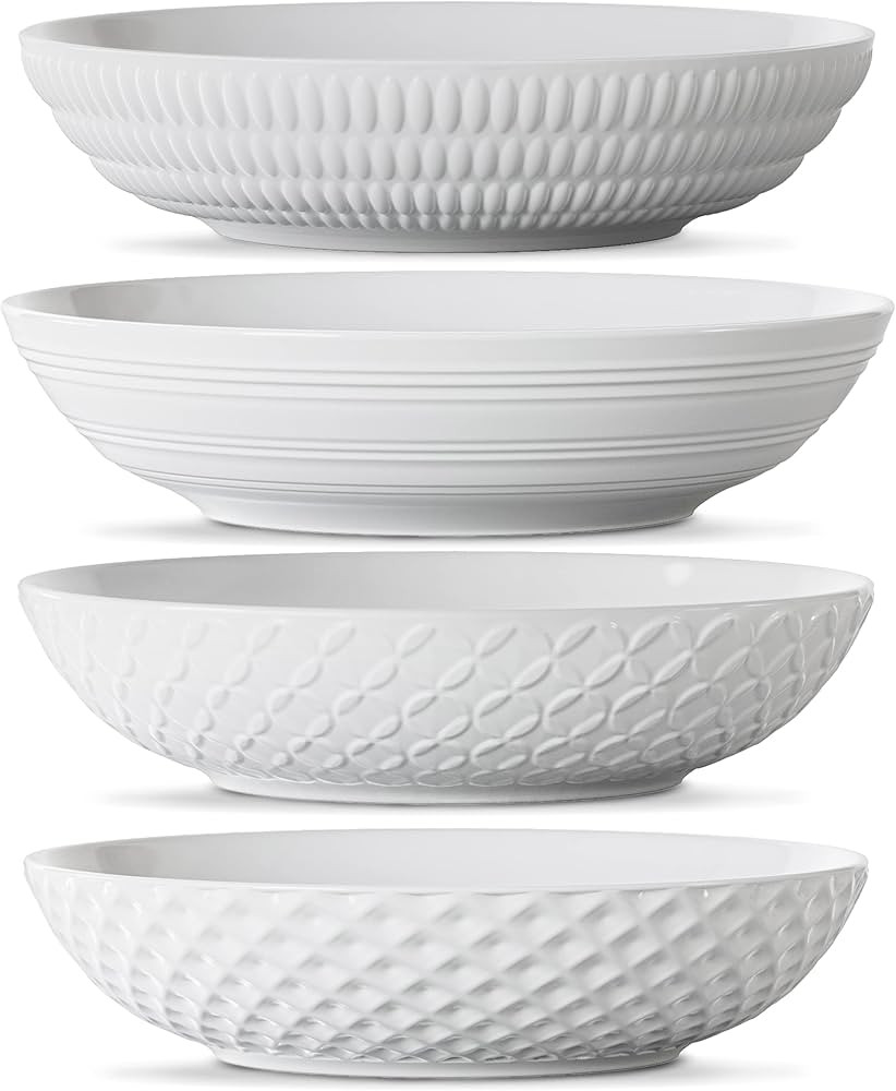 Maison Neuve Set of 4 White 34oz Porcelain Dinner Bowls - Dishwasher-Safe Textured 8.5" Bowls For... | Amazon (US)