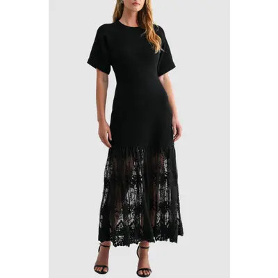 Mila Mae Mixed Media Maxi Dress in Black at Nordstrom, Size Large | Nordstrom