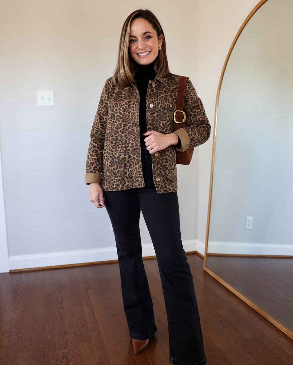 Gap Sale 50% off your purchase!

Outfit 1:
Leopard jacket (Gap): petite xs
Jeans (Gap): petite 24 - jeans are overall true-to-size. They have a 10” rise and a 29” inseam. I need a 3”+ heel with the 29” inseam.
Black turtleneck (Aritzia): xs
Boots: tts 

Outfit 2:
White long sleeve top (Gap): xxs - recommend a size up
Camel scarf (Gap)
Bootcut jeans (J.Crew): petite 24 9.5” rise 29” inseam (I wear a low 2” heel with this pair, they shrink some in length in the wash)
Shoes: tts
Unable to link tan bag, it’s from Polene

Outfit 3:
Flare Pants (Gap): Petite 24 - tts, 30” inseam in petite I’m wearing a 2” heel with the outfit. Pants stretch out some with wear.
Brown Sweater (Gap): Petite XS - tts, oversized fit, but well-proportioned 
Boots: tts

My measurements for reference: 4’10” 105lbs bust, waist, hips 32”, 24”, 35” size 5 shoe. 25” inseam measurement to my ankle bone.

#LTKSaleAlert #LTKCyberWeek #LTKStyleTip