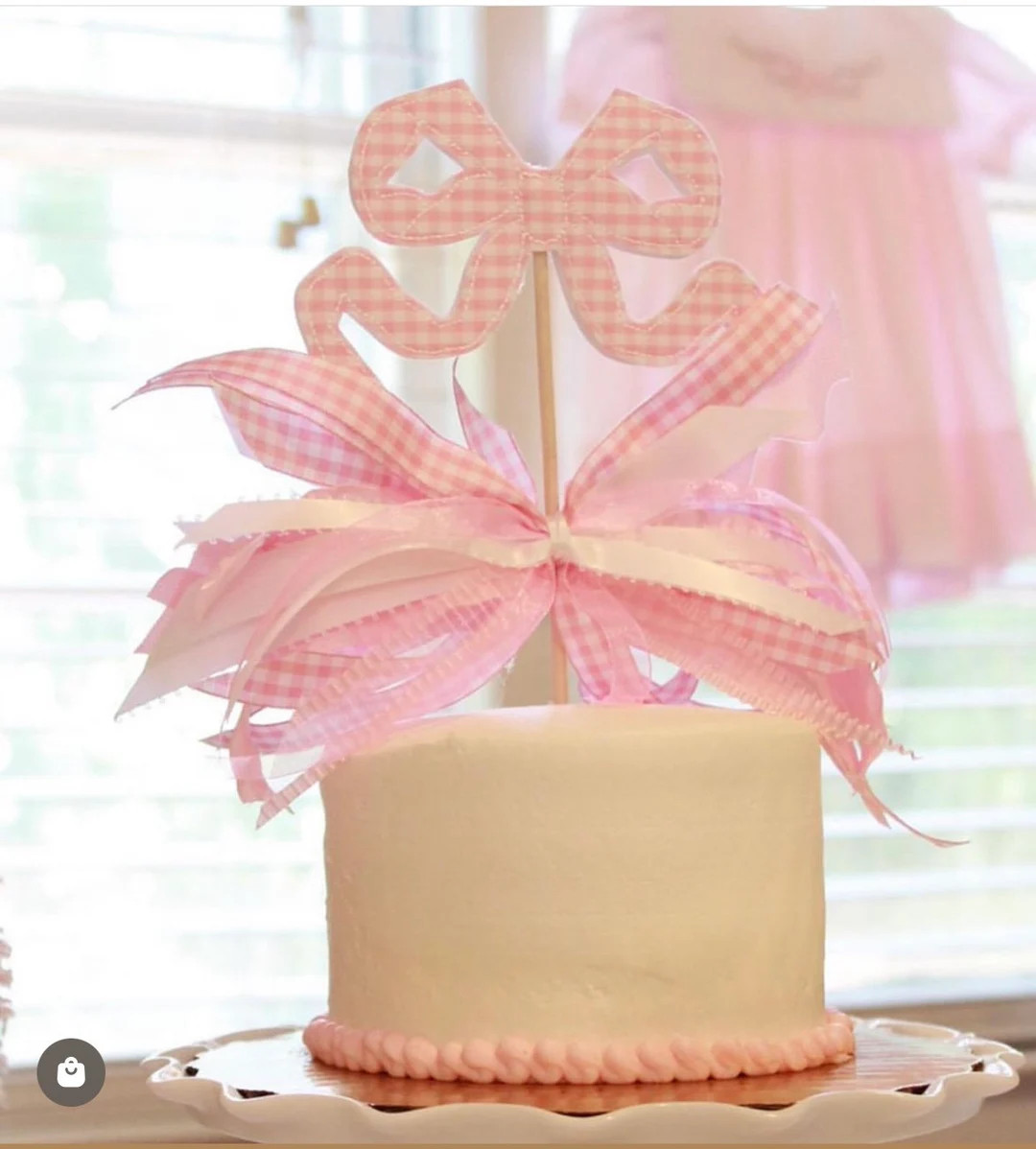 Vintage Bow Pink Gingham Cake Topper - Etsy | Etsy (US)