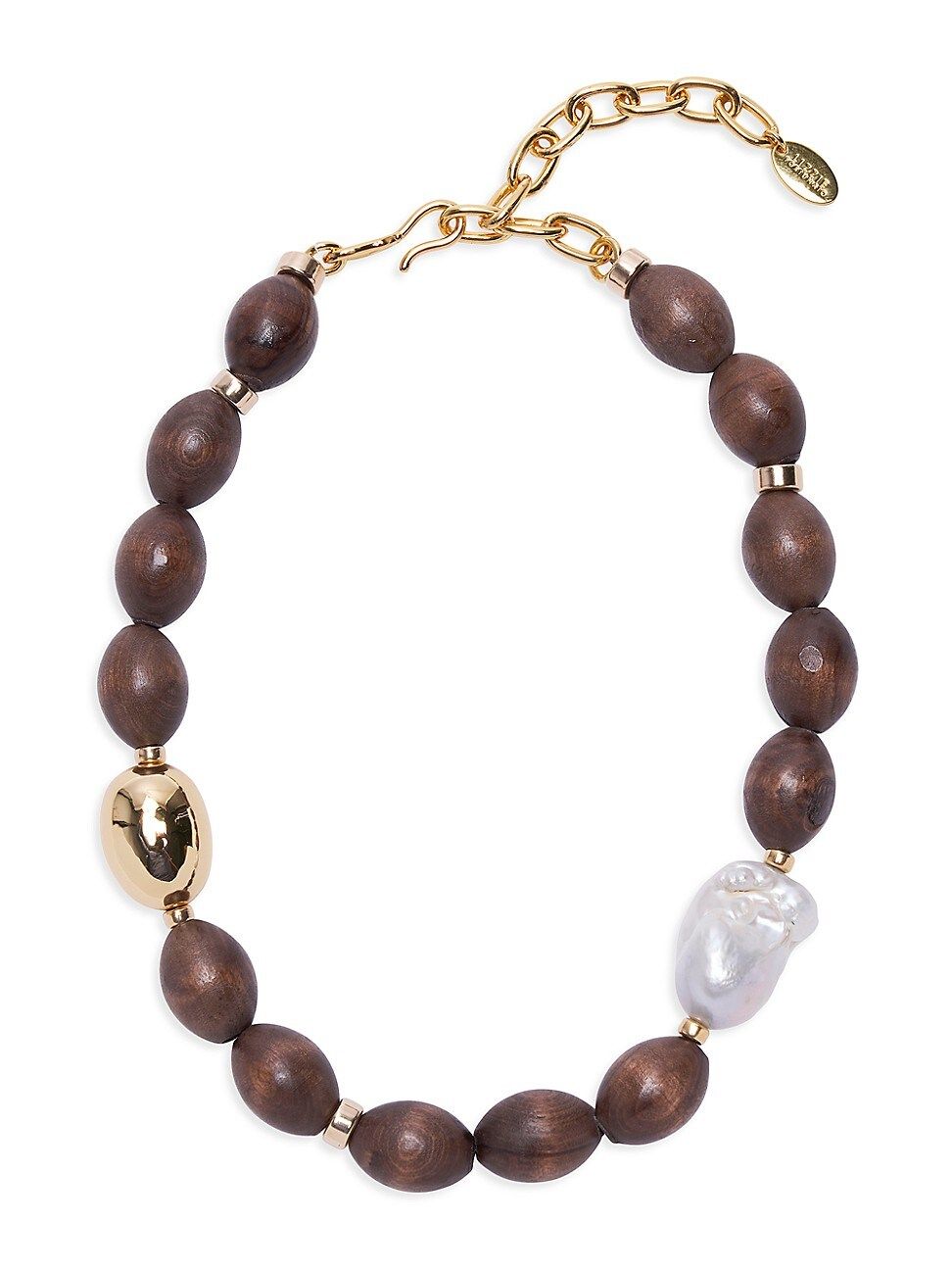 Women's Prairie Goldtone, 20-30MM Cultured Freshwater Baroque Pearl, & Wood Beaded Necklace - Brown - Brown | Saks Fifth Avenue