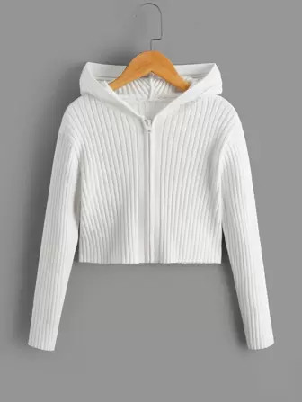 SHEIN Girls Drop Shoulder Hooded Cardigan | SHEIN