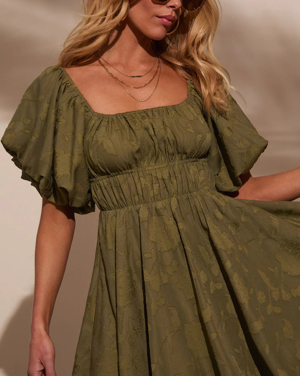 Cherished Charm Puff Sleeve Mini Dress - Olive / S | VICI
