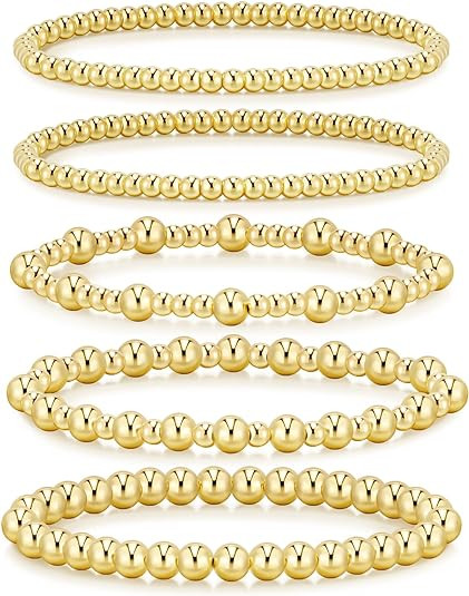 adoyi Valentines Day Gifts for Her Gold Bracelets for Women Waterproof, 14K Gold Plated Beaded St... | Amazon (US)