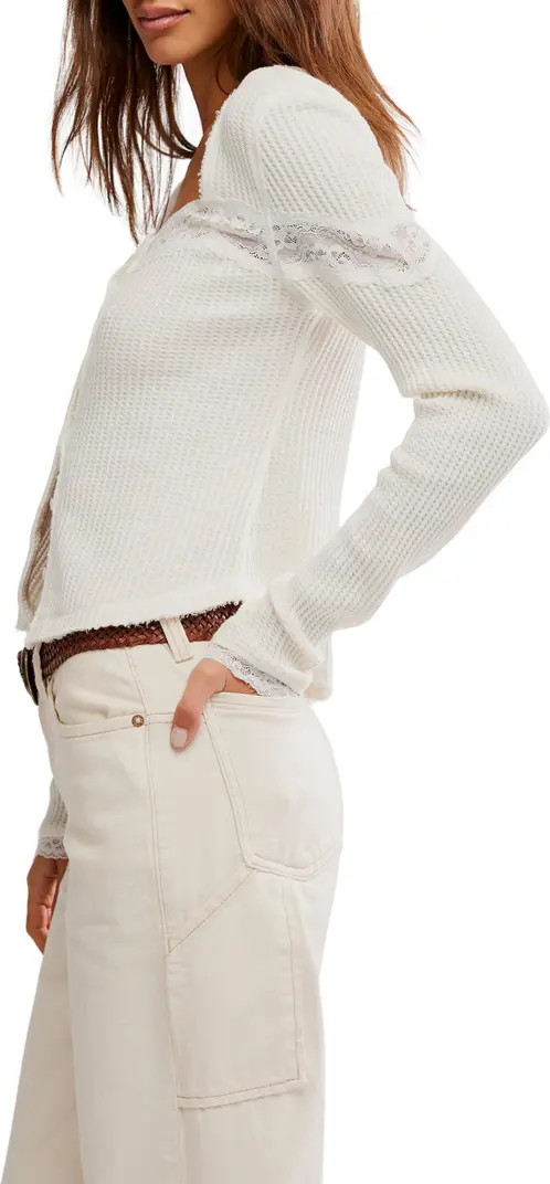 Let's Party Lace Trim Cotton Waffle Cardigan | Nordstrom