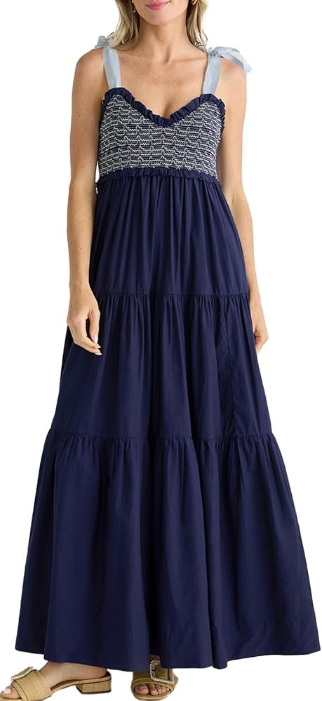 Women Y2k Floral Smocked Maxi Dress Bow Tie Shoulder Tiered Ruffle Midi Sun Dress Boho Casual Bea... | Amazon (US)