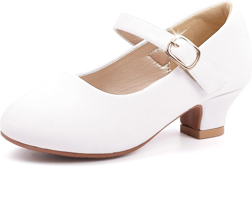 PANDANINJIA Girls Dress Shoes Mary Jane Shoes for Girls, Low Girls Heels for Kids Toddler Flower ... | Amazon (US)