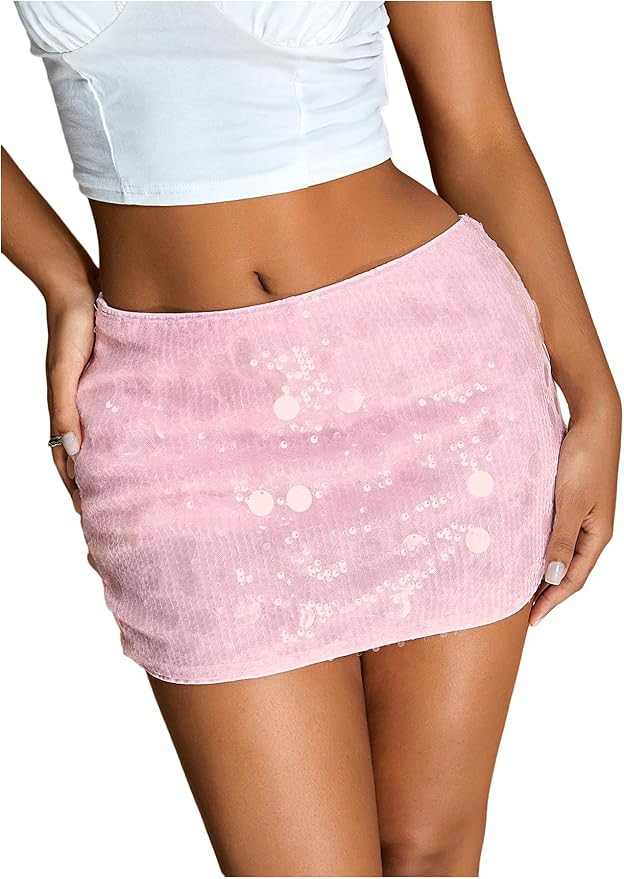 MakeMeChic Women's Sequin Glitter Ruched Short Skirt Bodycon Skinny Party Mini Skirts | Amazon (US)