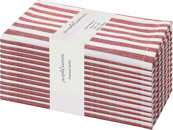 PurpleEssences Set of 12 Stripe Cloth Dinner Napkins 100% Cotton - Perfect Everyday Use Table Lin... | Amazon (US)