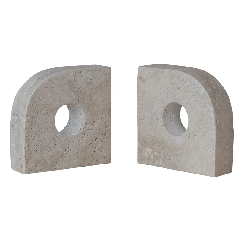 Travertine Bookends With Circle Cut-Outs | Wayfair North America