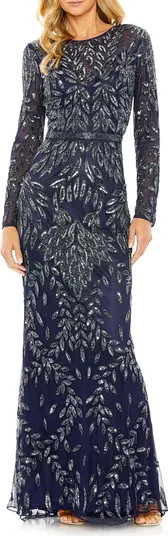 Sequin Overlay Long Sleeve Gown | Nordstrom