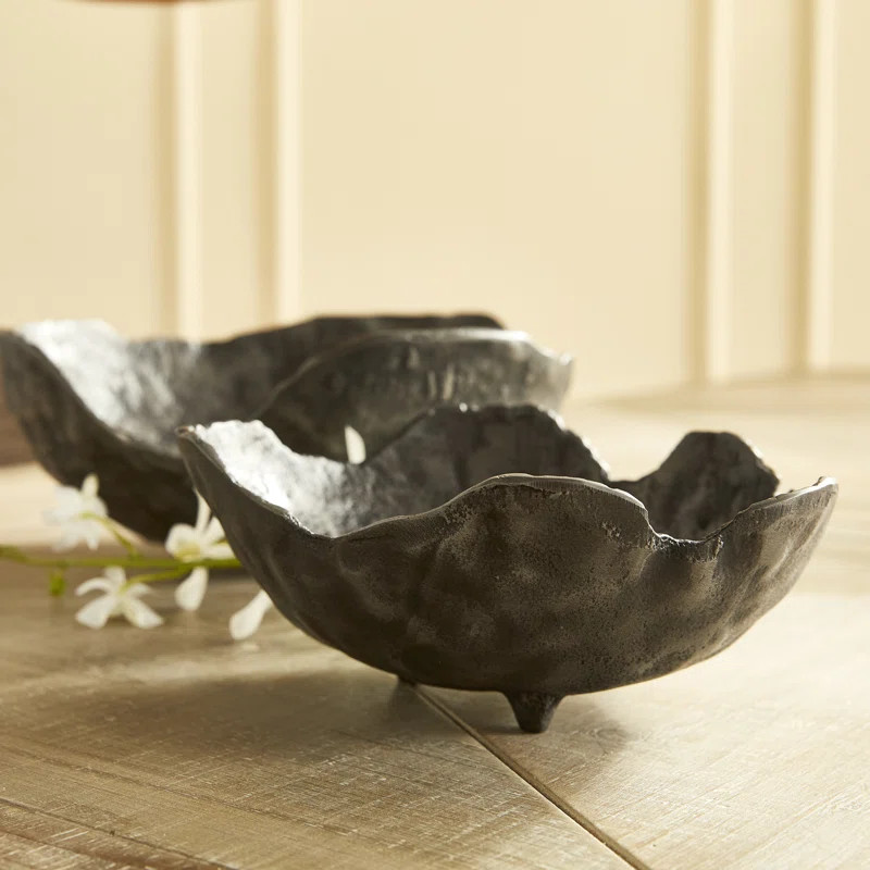 Joss & Main Farris 2 Piece Metal Abstract Decorative Bowl in Washed Dark Gray & Reviews | Wayfair | Wayfair North America