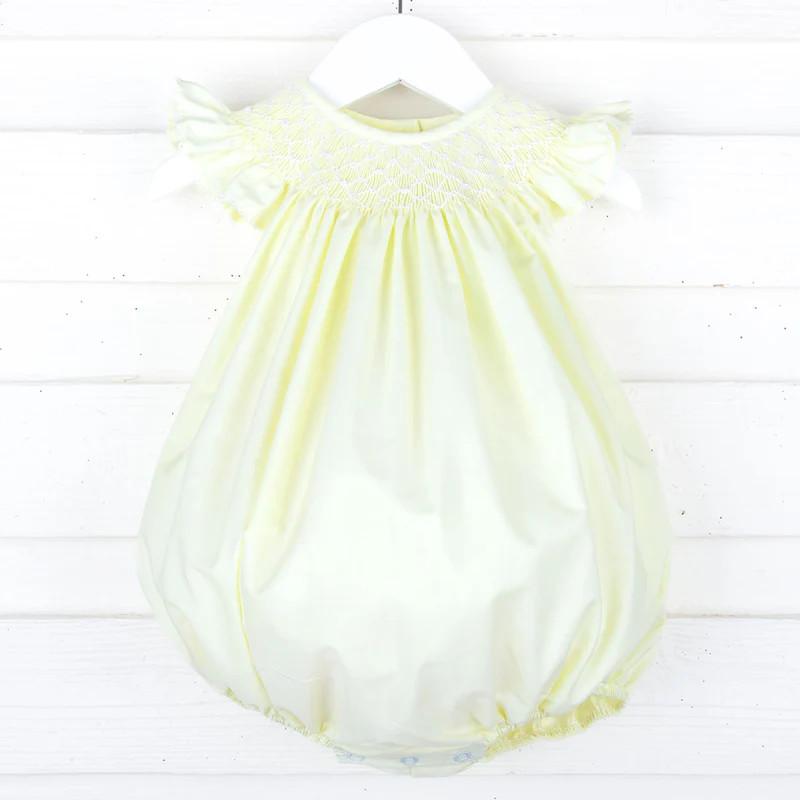 Shine Like A Pearl Yellow Smocked Bubble | Classic Whimsy