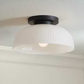 Possini Euro Novia 14"W Brass and Fluted Glass Ceiling Light | Lamps Plus