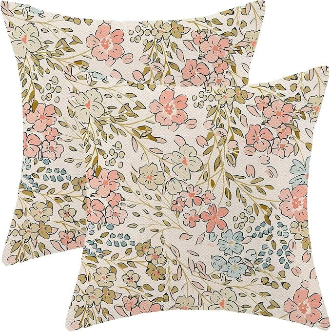 Spring Pink Floral Pillow Covers 20x20 Inch Set of 2, Cute Flower Pattern Outdoor Decorative Wild... | Amazon (US)