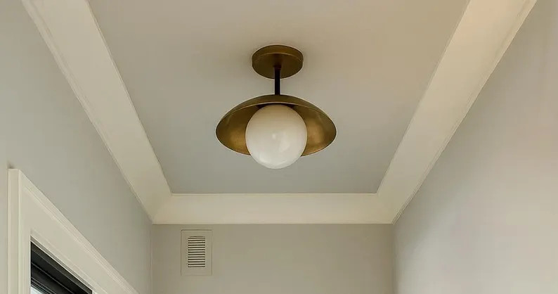 Mid-Century Modern Flush Mount Ceiling Light | Brass Glass Globe Chandelier | Minimalist Rustic L... | Etsy (Global)