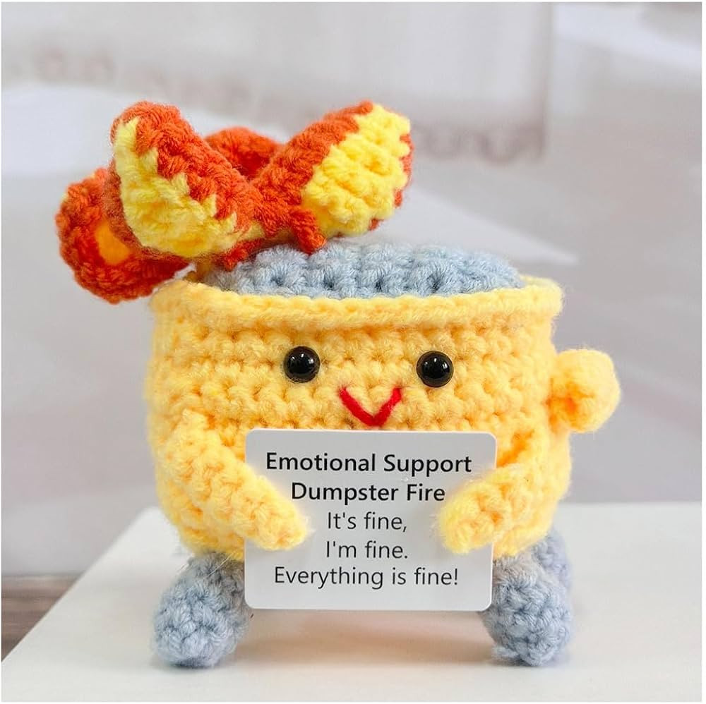 Emotional Support Crochet Dumpster Fire with Positive Card Cute Room Decor Knitted Toys Funny Cro... | Amazon (US)
