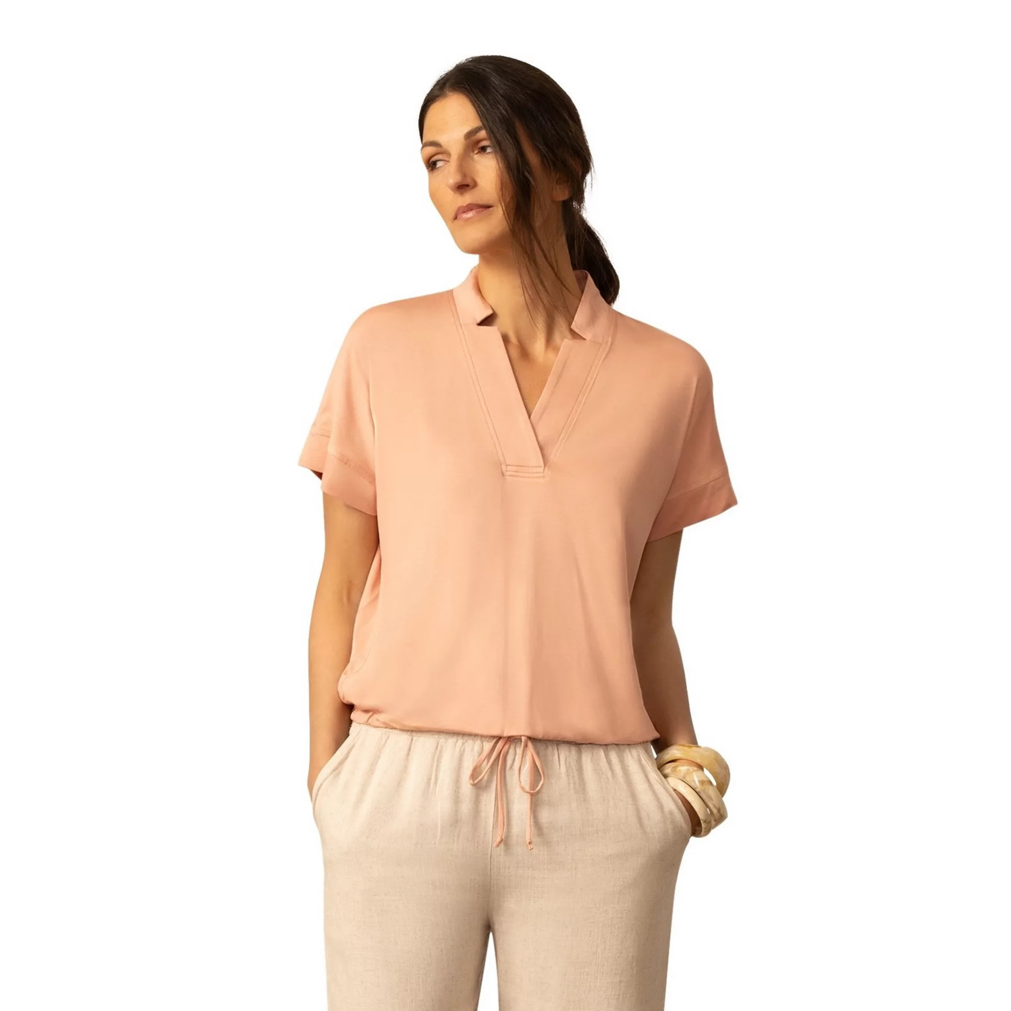 Women's Grey & Gray Notch Neck Drawstring Hem Knit Top | Kohl's