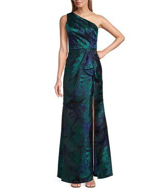 Adrianna Papell Floral Jacquard One Shoulder Sleeveless Mermaid Gown | Dillard's | Dillard's