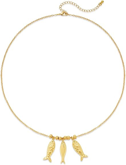 Beach Necklaces for Women - Gold Fish Pendant Necklace, Waterproof Ocean Summer Beach Jewelry | Amazon (US)