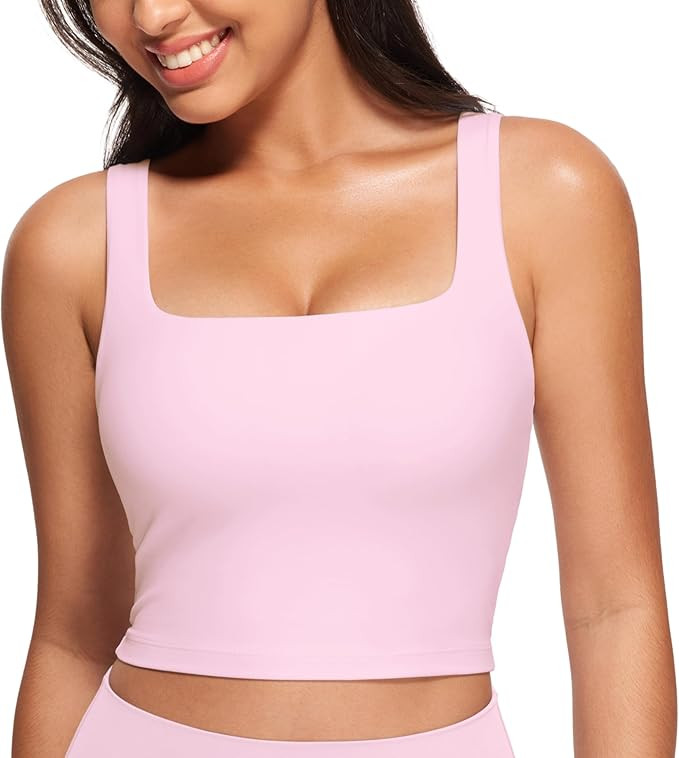 CRZ YOGA Butterluxe Womens Square Neck Longline Sports Bra - Workout Crop Tank Tops Padded with B... | Amazon (US)