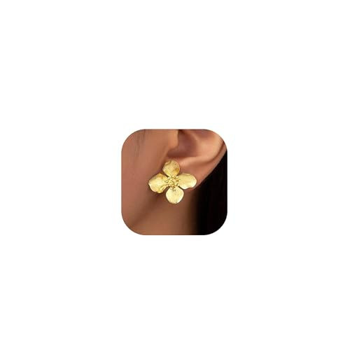 Gold Flower Earrings for Women Enamel Flower Statement Stud Earrings Gold Floral Petal Earring Summer Dresses for Women Trendy 2025 | Amazon (US)