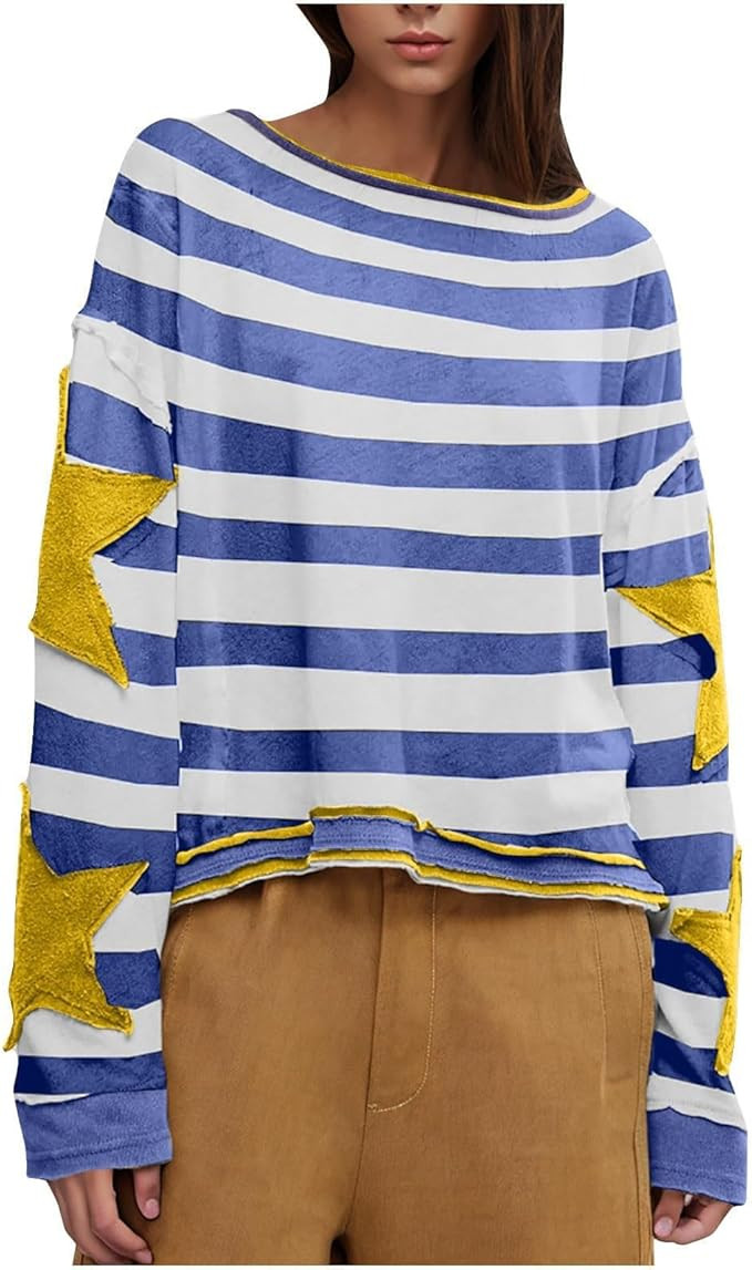 Kislio Women's Oversized Graphic Sweatshirts Long Sleeve Crewneck Fashion Oversized Star Graphic ... | Amazon (US)