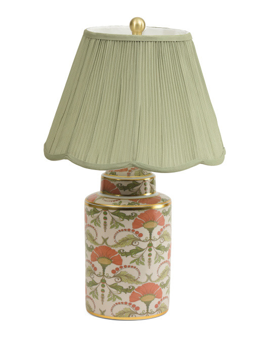 18.75in Printed Ceramic Table Lamp With Linen Scalloped Shade | Bedroom | Marshalls | Marshalls