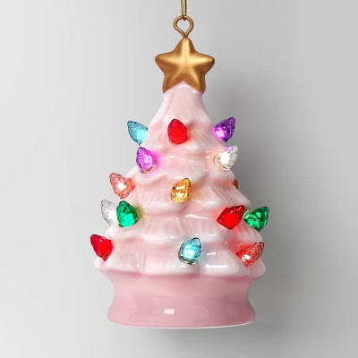 4" Christmas Lit Ceramic Retro Christmas Tree Ornament Pink - Wondershop™ | Target