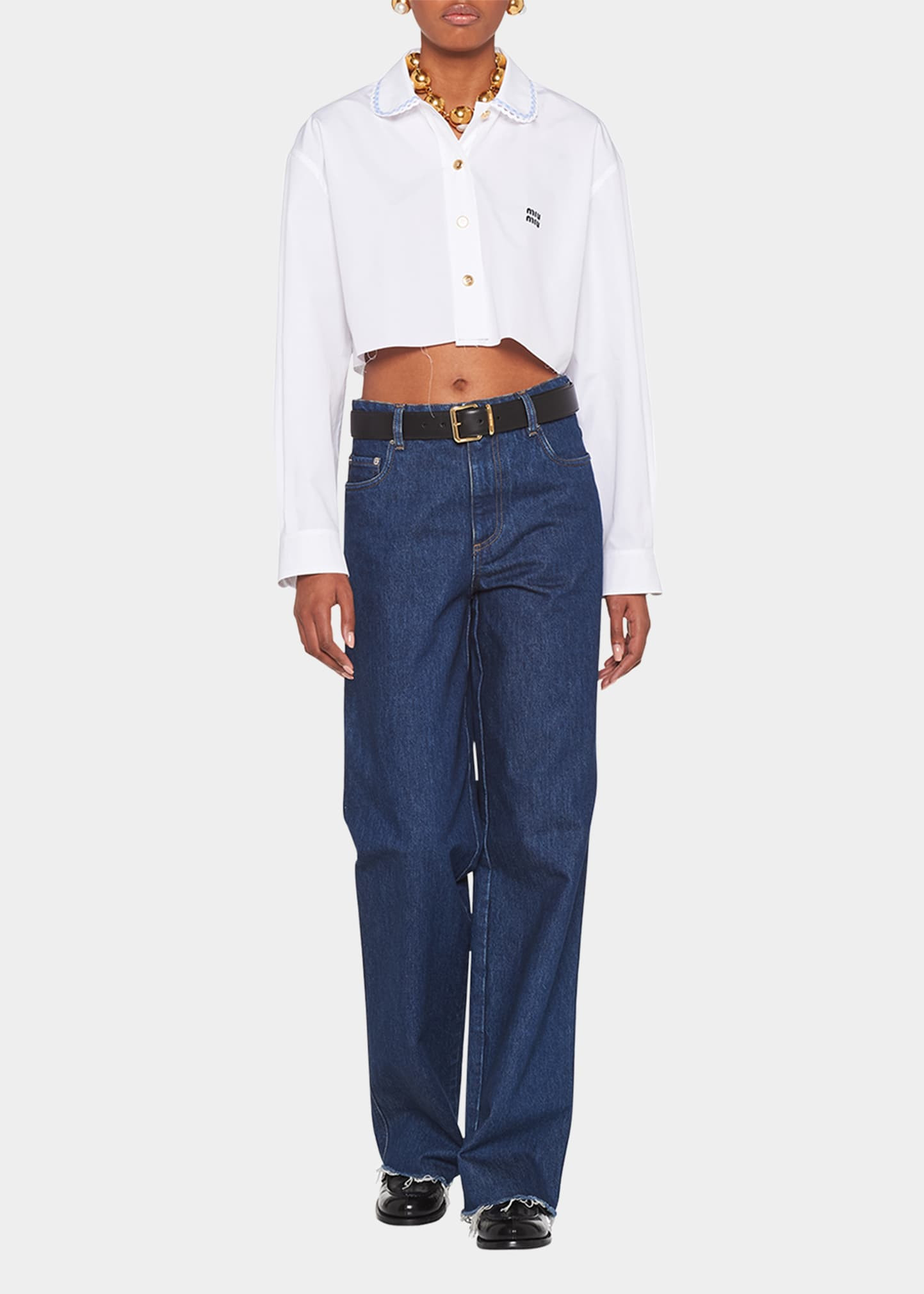 Logo-Embroidered Poplin Raw-Hem Crop Shirt | Bergdorf Goodman