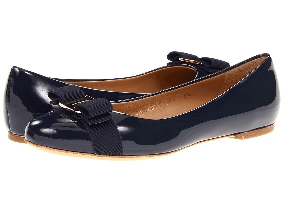 Salvatore Ferragamo Varina Ballet Flat w/ Bow (Oxford Blue Patent) Women's Slip on  Shoes | Zappos