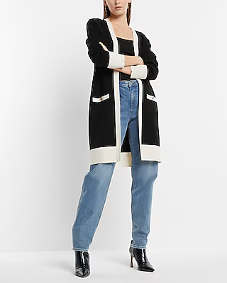 Tipped Padded Shoulder Novelty Button Pocket Cardigan | Express