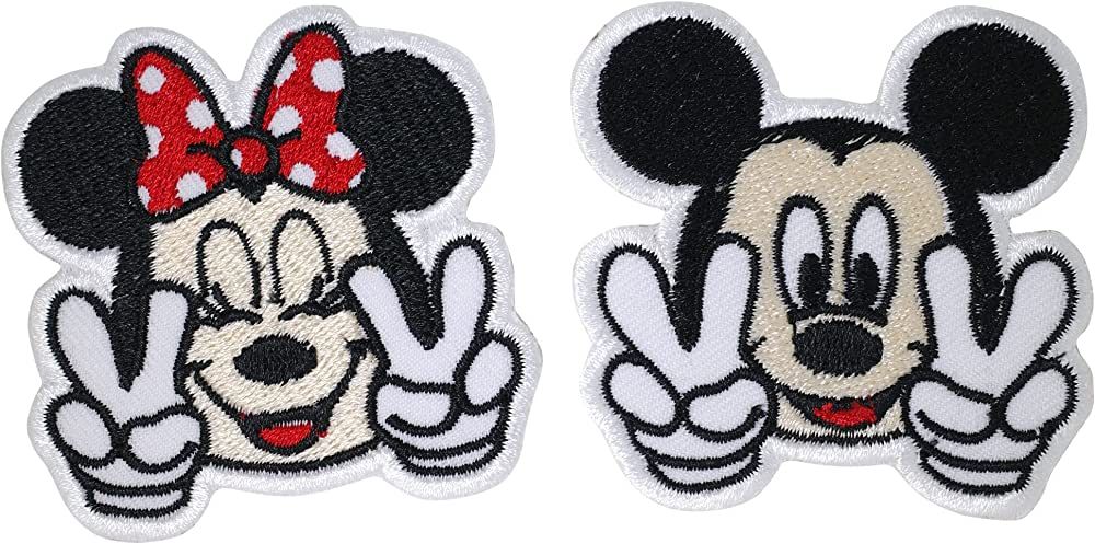 CLOVER INTER 2 Pcs Mickey & Minnie Face Patches Iron on Embroidered Badge Saw On Patch for Jeans, Cl | Amazon (US)