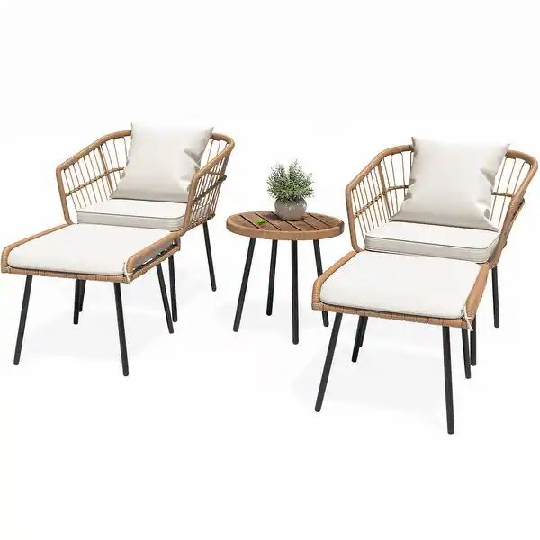 5-Piece Wicker Patio Conversation Set with Ottomans and Table | Bed Bath & Beyond