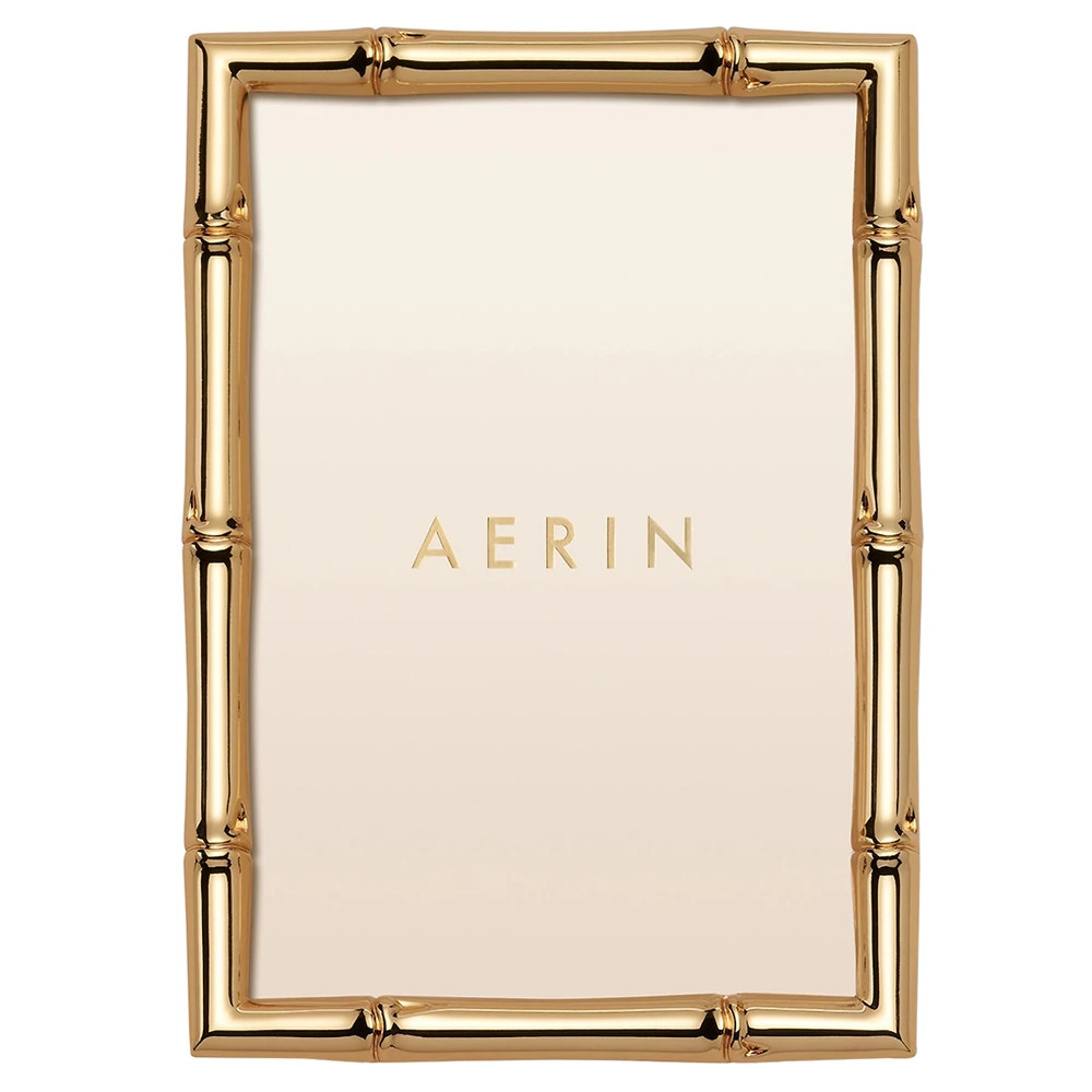 AERIN Ava Coastal Beach Gold Brass Bamboo Photo Frame - 4x6 | Kathy Kuo Home