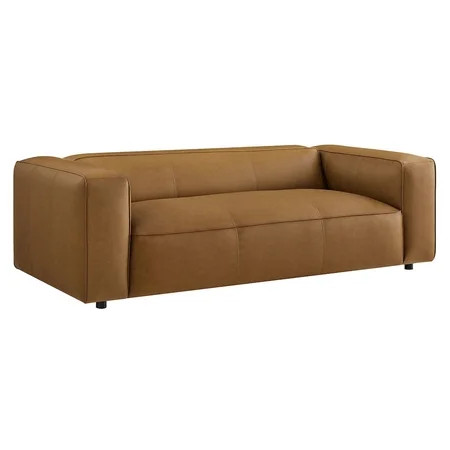 Auren Upholstered Vegan Leather Sofa in Camel | Walmart (US)