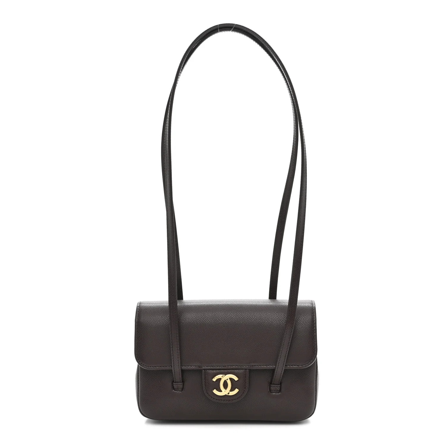 Shiny Caviar Mini Preppy Coco Shoulder Bag Dark Brown | FASHIONPHILE (US)