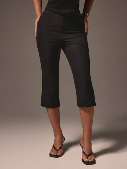 MISSGUIDED High Waisted Cropped Capri Trousers Straight Leg Black Office Business Casual Work Pants Professional Tailored Women Mid Calf Length Bottoms | SHEIN