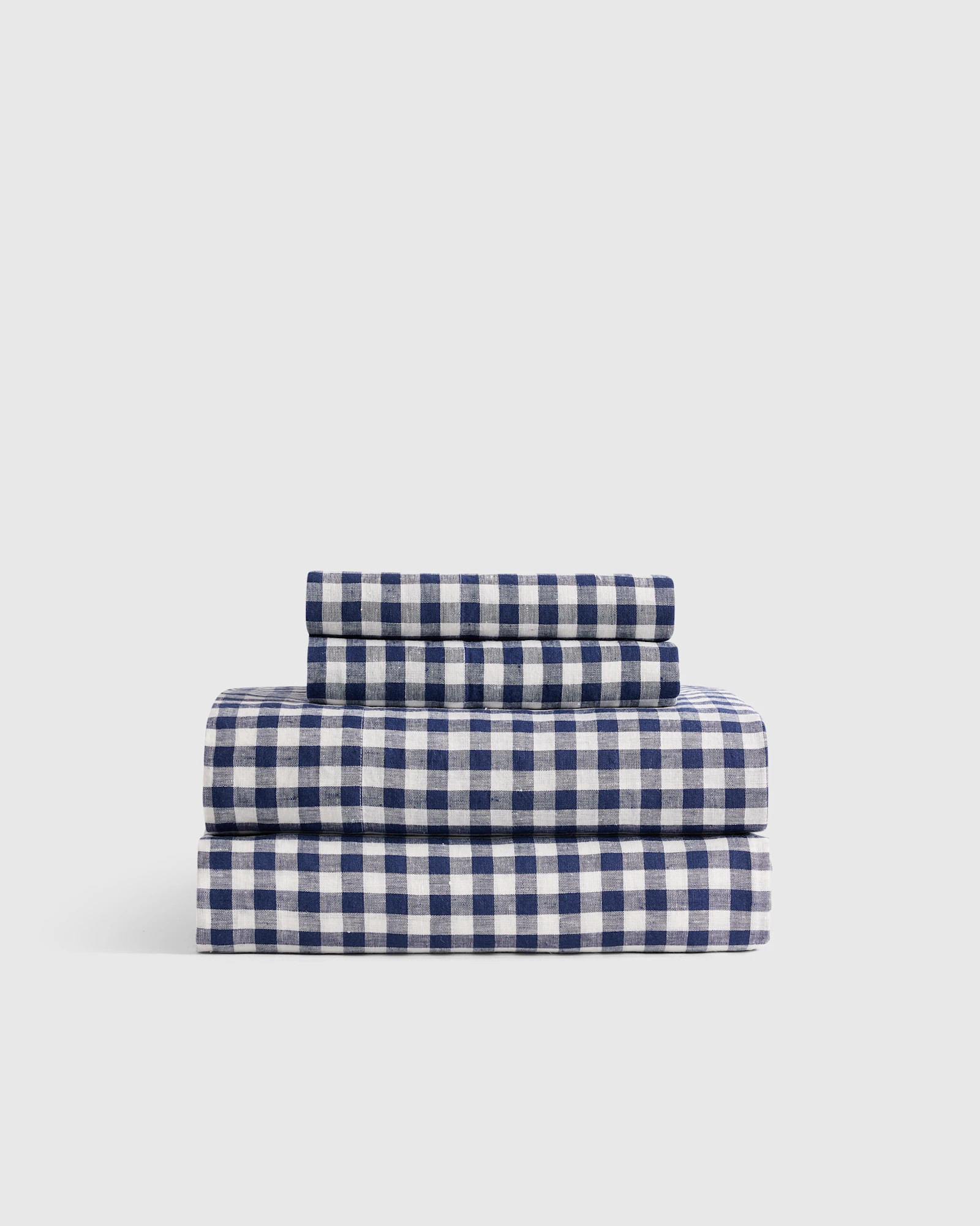 European Linen Gingham Sheet Set in Navy | Quince