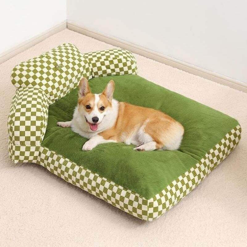 Full Backrest Pet Sofa Chequerboard Plush Dog & Cat Sofa Bed | FunnyFuzzy Affiliate Program