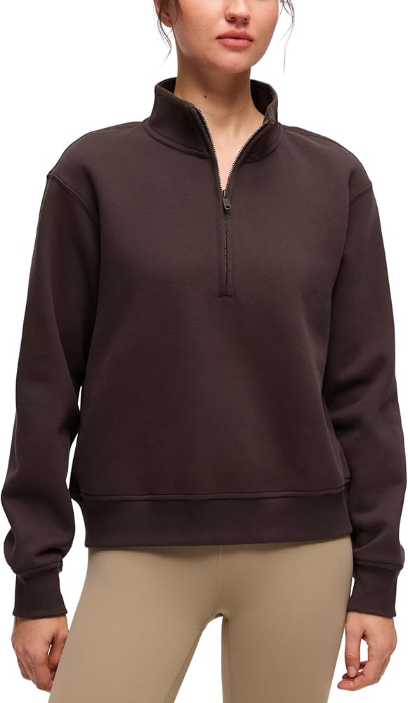CRZ YOGA Cotton Fleece Lined Half Zip Sweatshirt for Women - Pullover Funnel Neck Workout Casual ... | Amazon (US)