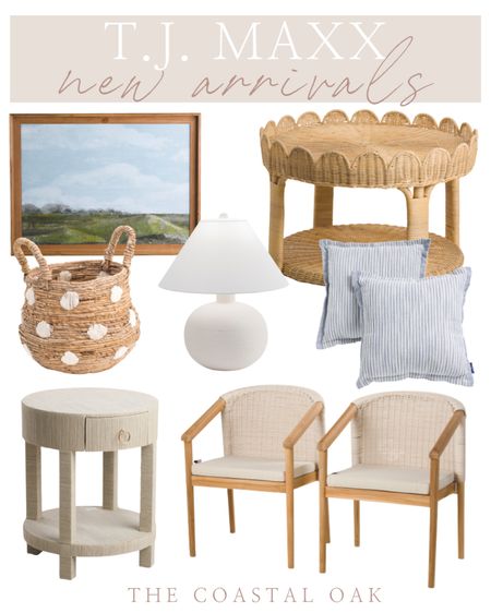 New coastal home decor from tjmaxx! Love this scalloped raffia coffee table, woven outdoor chairs, and Serena and Lily end table look for less!

#LTKsalealert #LTKstyletip #LTKhome
