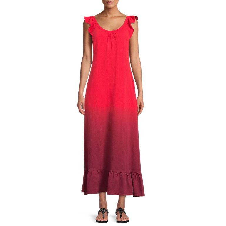 Time and Tru Women's Flutter Sleeve Knit Maxi Dress | Walmart (US)