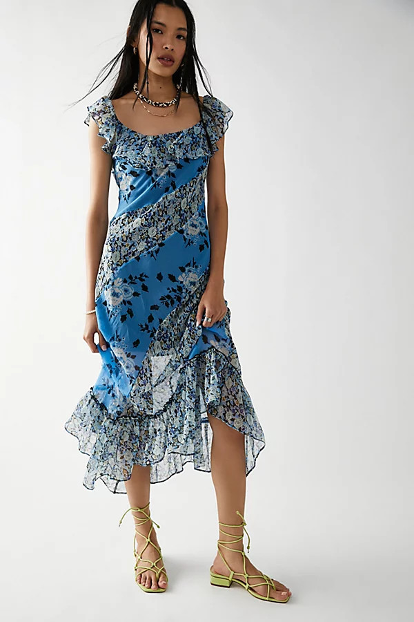 Ruffle Printed Midi Dress by Free People, Blue Combo, XL | Free People (Global - UK&FR Excluded)