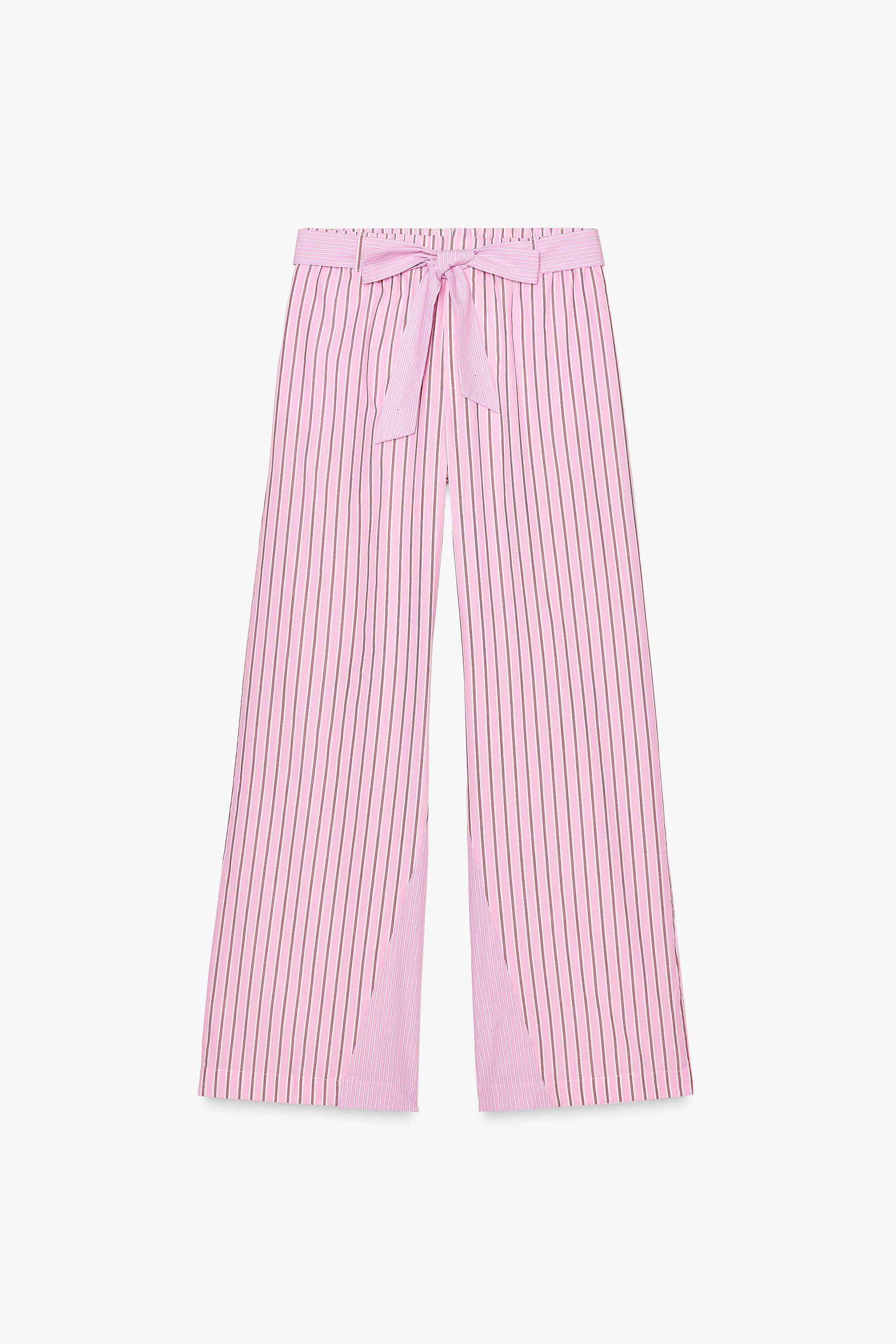 STRIPED POPLIN TROUSERS WITH BELT | Zara UK