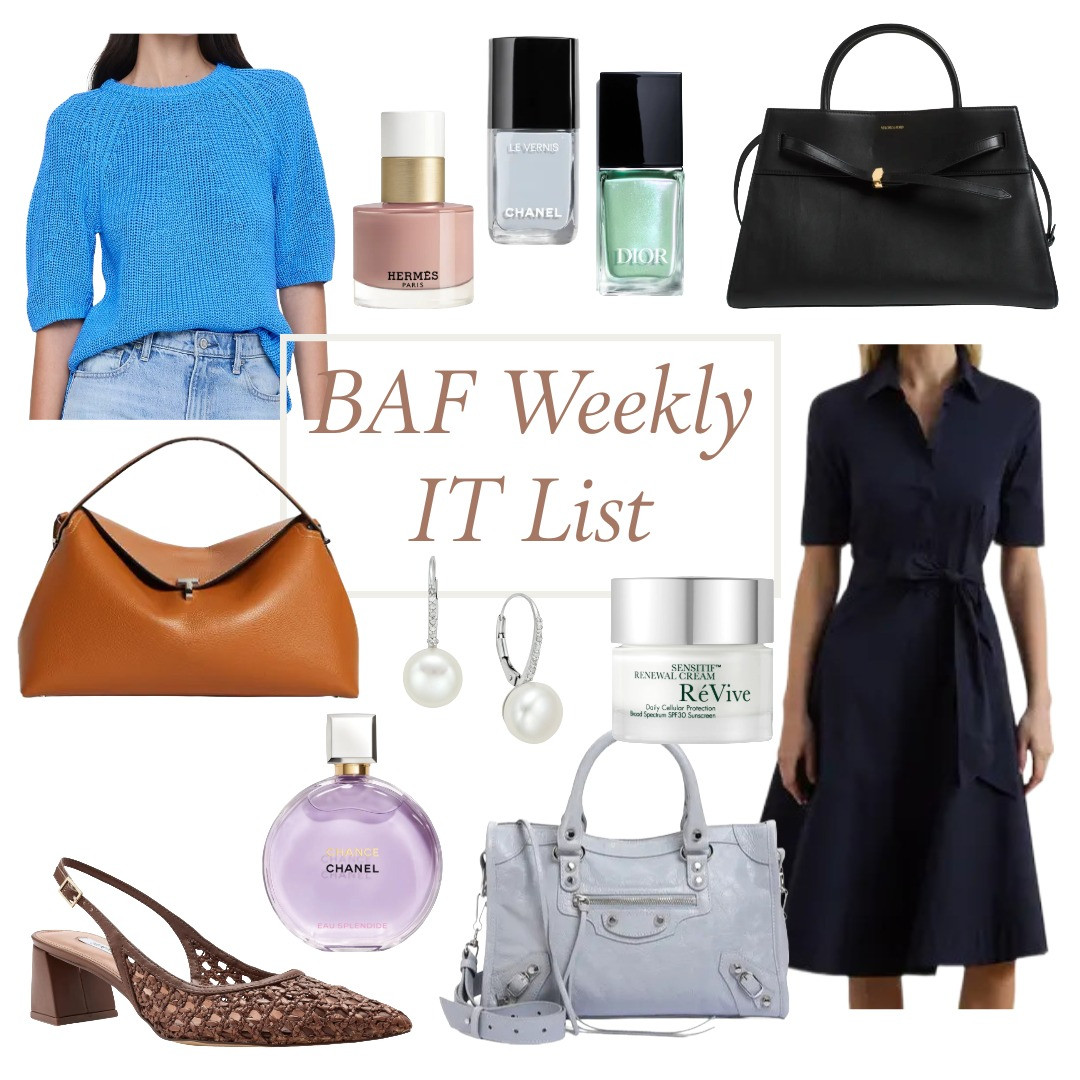 What's trending on the blog this week. Spring nail polish, woven slingbacks, the anonymous handbag, floral fragrances, and this chic navy shirt dress.  

 #LTKOver40 #LTKPetite #LTKBeauty