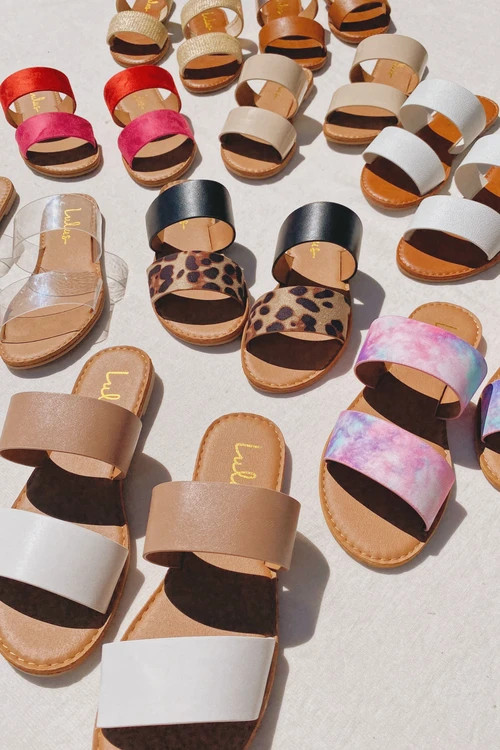Time to Chill Light Nude and White Slide Sandals | Lulus (US)