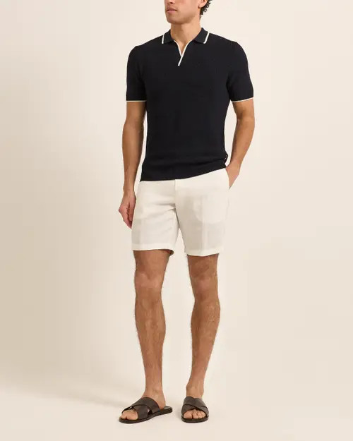 Orlebar Brown Horton Merino Stripe Tailored Fit Resort Collar Polo Shirt in Navy at Nordstrom, Size X-Small | Nordstrom