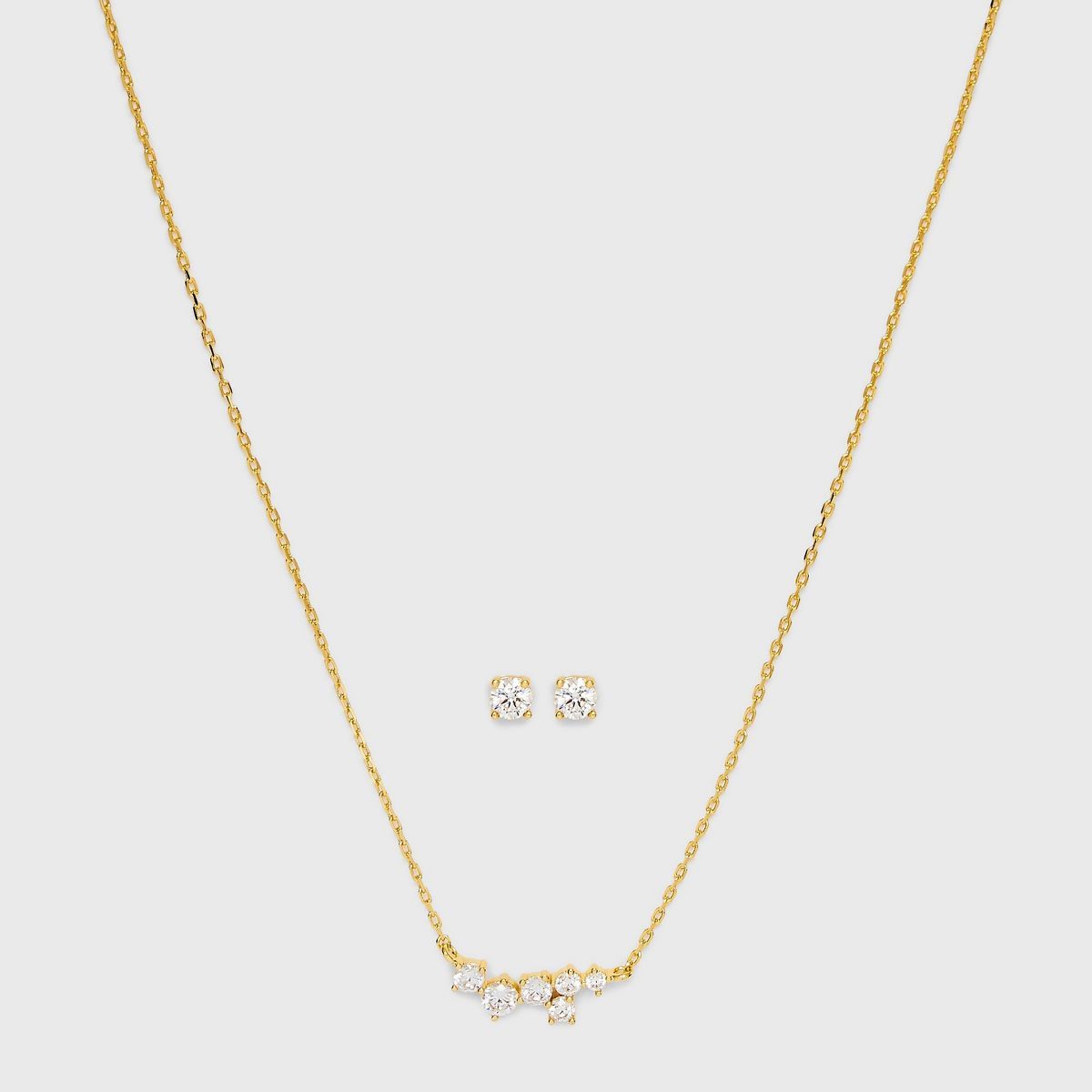 Cubic Zirconia Clustered Bar Necklace and Stud Earrings - A New Day™ | Target