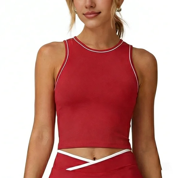 MaFYtyTPR Women's Sports Contrast Color Tank Tops Summer Fashion Color Block High Neck Sleeveless... | Walmart (US)